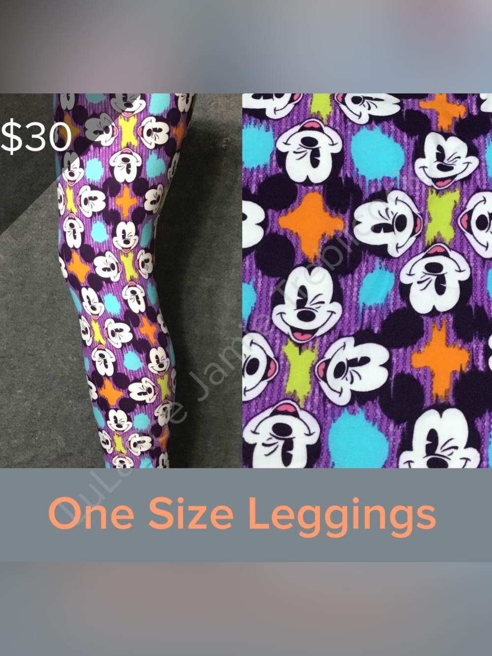 LuLaRoe Disney Purple Mickey Face Print One Size Leggings